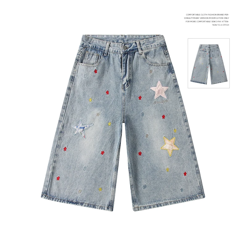 Luxury Designer Style Embroidery Star Decoration Denim Shorts 3/4 Shorts Men Baggy Straight Cropped Jeans Casual Bermuda Jorts
Luxury Designer Style Embroidery Star Decoration Denim Shorts 3/4 Shorts Men Baggy Straight Cropped Jeans Casual Bermuda Jorts