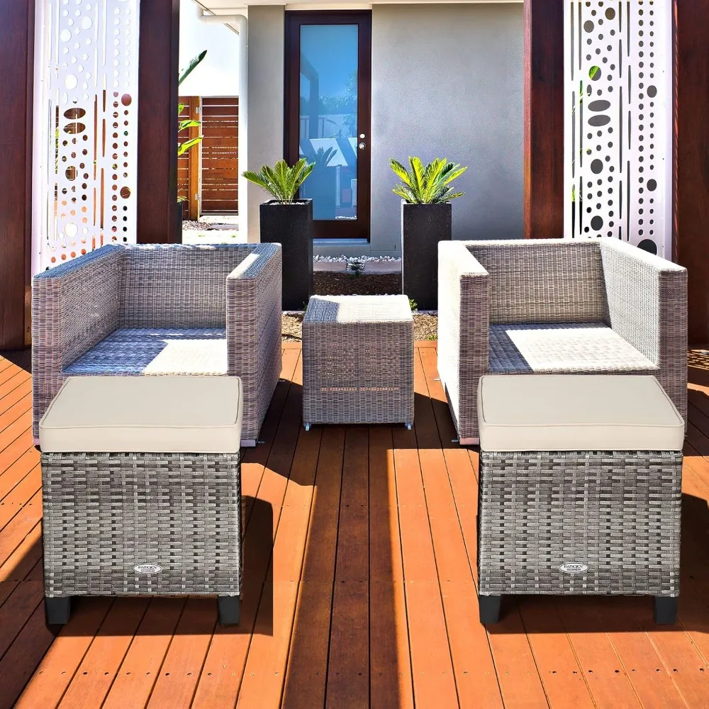2-Piece Rattan Ottomans - Outdoor Wicker Furniture w/ 2 Footrest Stools, Comfortable Cushions & Steel Frame, All-Weather Set
2-Piece Rattan Ottomans - Outdoor Wicker Furniture w/ 2 Footrest Stools, Comfortable Cushions & Steel Frame, All-Weather Set