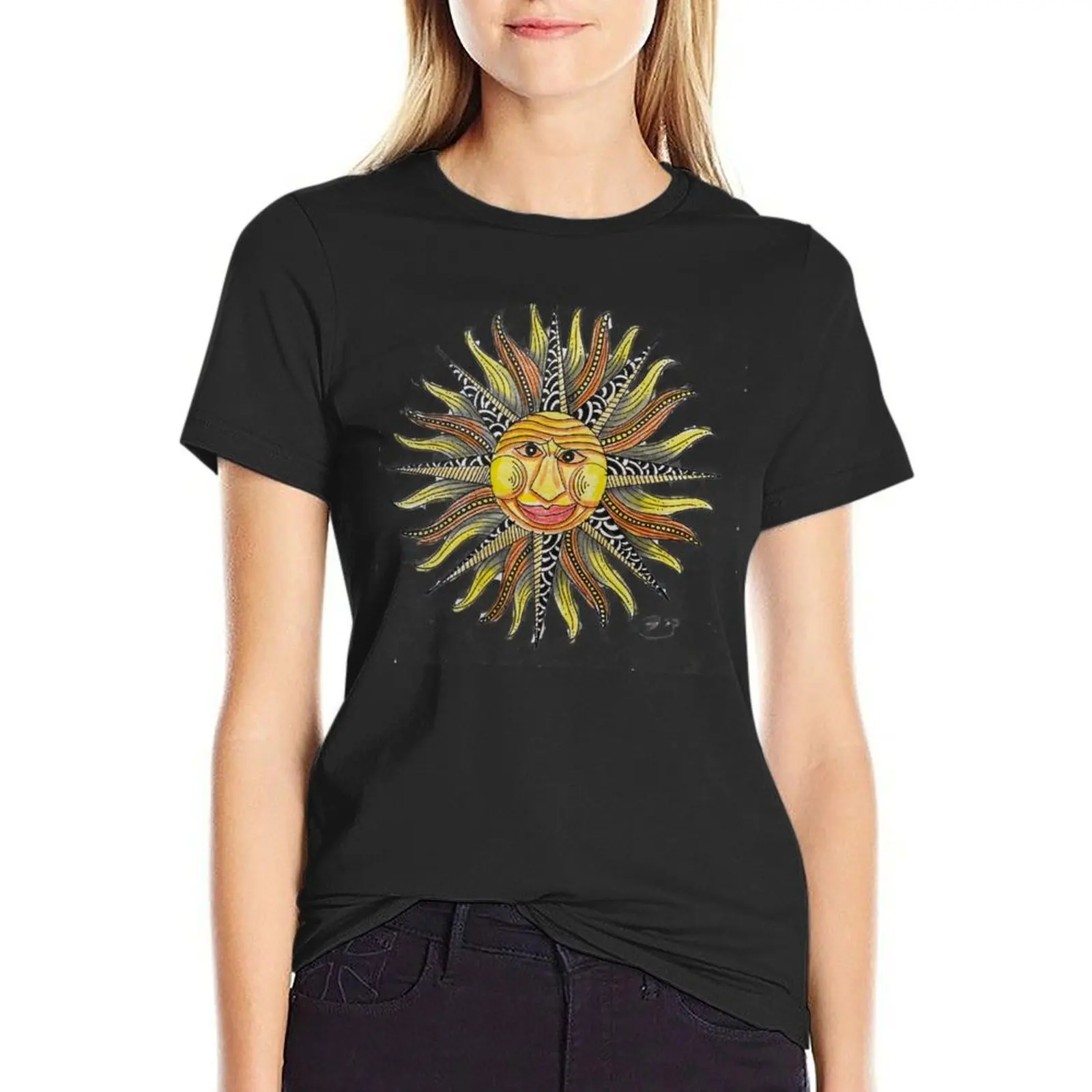 Funky Sun - colored pencil drawing by Steve Caddick T-Shirt oversized sweat shirts graphic tees white t shirts for Women 
Funky Sun - colored pencil drawing by Steve Caddick T-Shirt oversized sweat shirts graphic tees white t shirts for Women