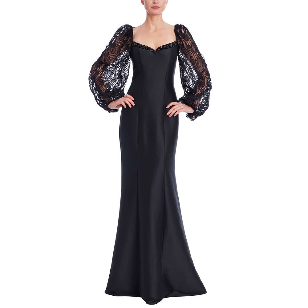 Vintage Black Lace Puff Long Sleeves Mermaid Dresses Customized Formal Occasion Square Collar with Crystal Satin Prom Gowns
Vintage Black Lace Puff Long Sleeves Mermaid Dresses Customized Formal Occasion Square Collar with Crystal Satin Prom Gowns