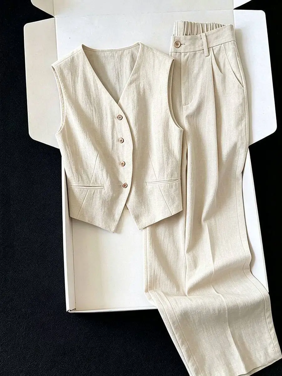 Elegant Short Vest High Waist Wide Leg Pants Two Piece Set Korean Style Summer Fashion Polyester Fiber V Neck Shirt
Elegant Short Vest High Waist Wide Leg Pants Two Piece Set Korean Style Summer Fashion Polyester Fiber V Neck Shirt