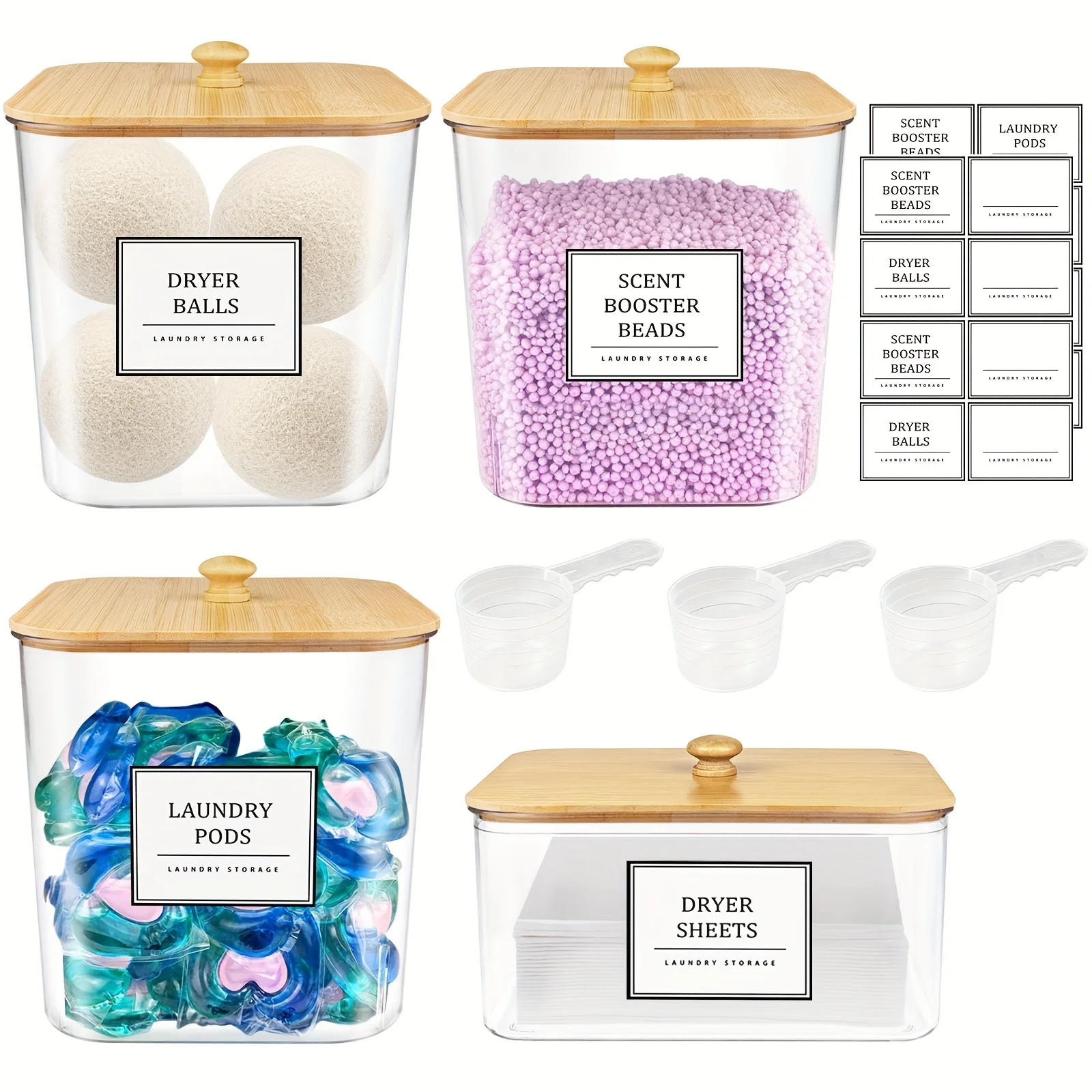 us3+1 Pack Laundry Pods Container & Dryer Sheet Holder Set, Clear Laundry Room Organization Containers with Bamboo Lids And Labels, Laundry Pods Holder for Scent Booster, Powder, Podd
us3+1 Pack Laundry Pods Container & Dryer Sheet Holder Set, Clear Laundry Room Organization Containers with Bamboo Lids And Labels, Laundry Pods Holder for Scent Booster, Powder, Podd