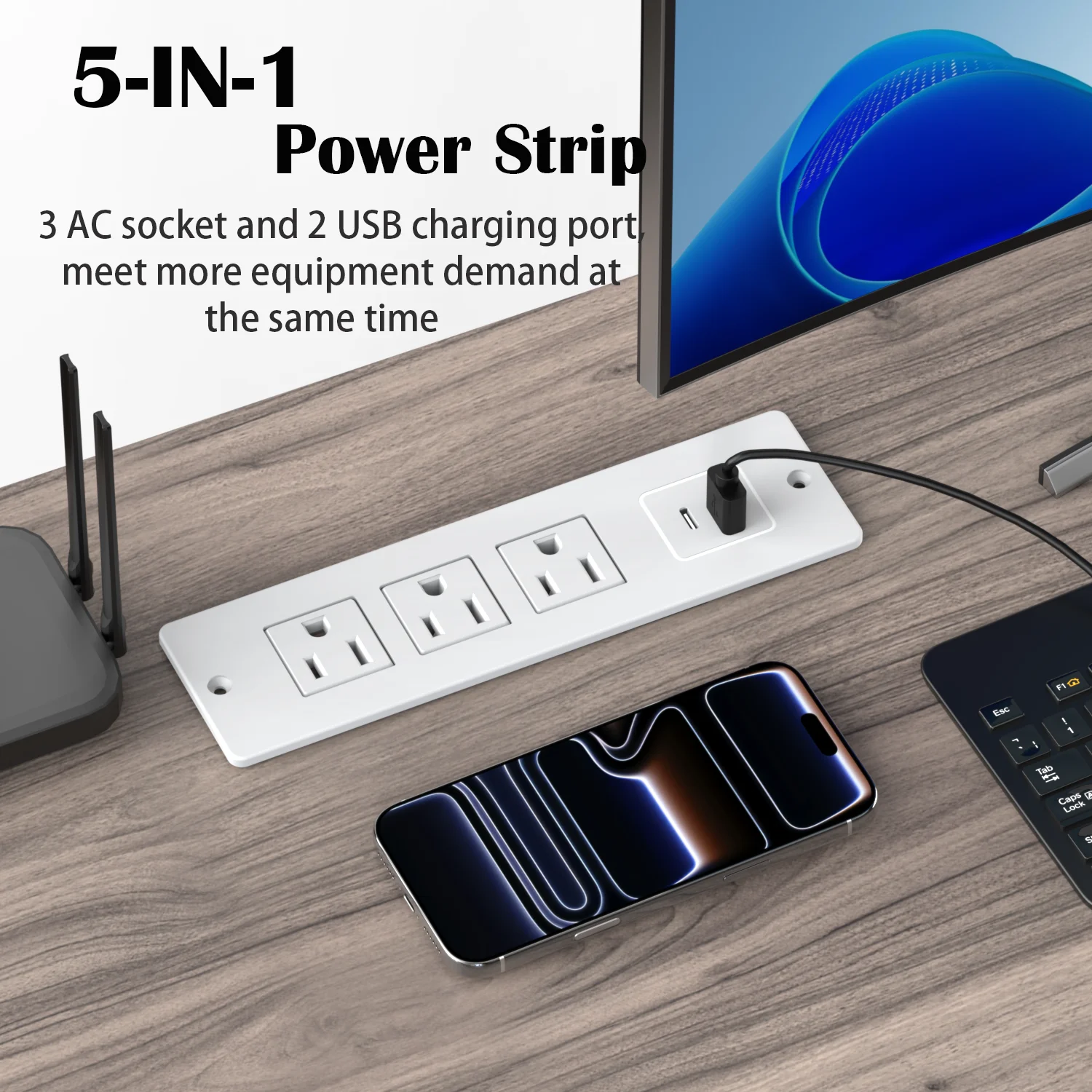 Flush Mount Outlet with 3 AC Outlets & 2 USB-C/A Fast Charging Ports, for Nightstand Bedroom Office Desk, Surge Protection
Flush Mount Outlet with 3 AC Outlets & 2 USB-C/A Fast Charging Ports, for Nightstand Bedroom Office Desk, Surge Protection