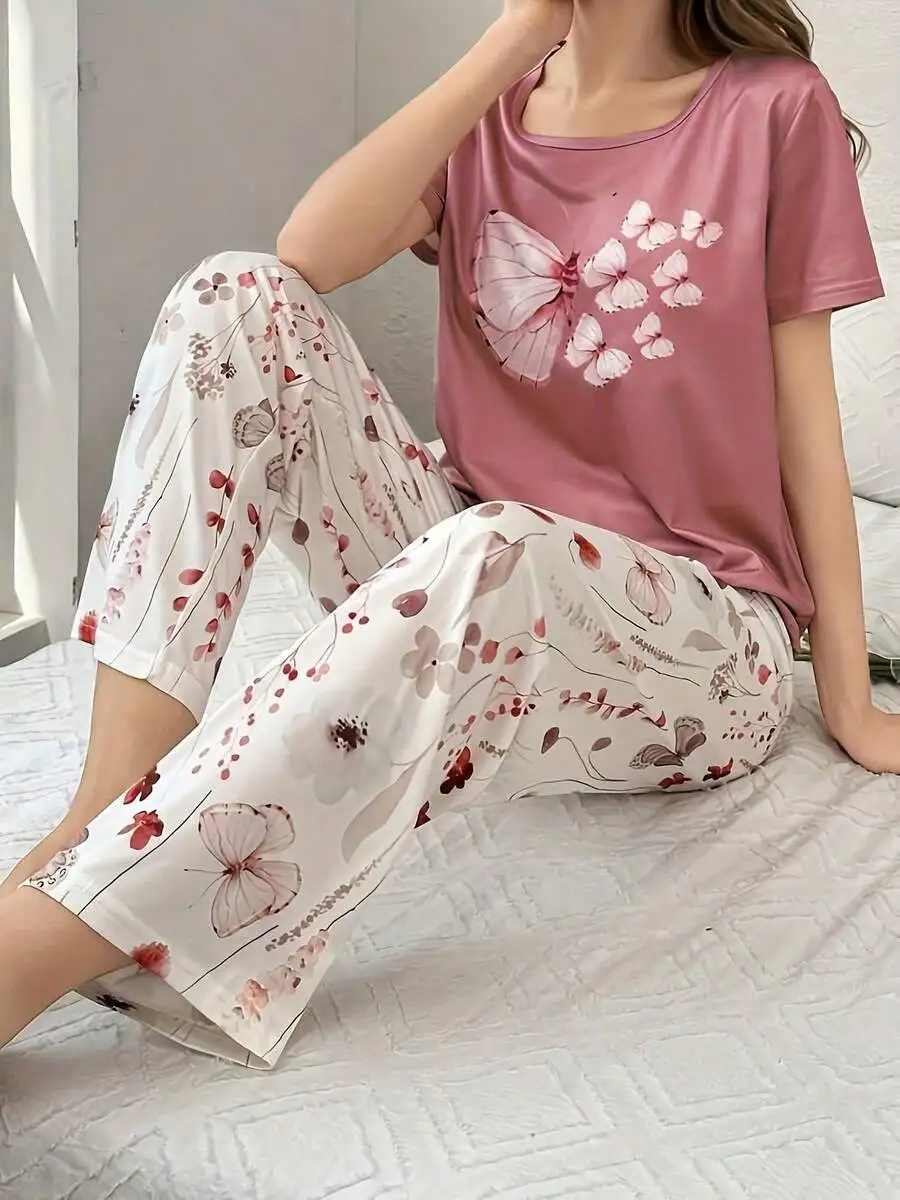 Women 2 Piece Butterfly Print Short Sleeve Pajama Set Sleepwear
Women 2 Piece Butterfly Print Short Sleeve Pajama Set Sleepwear