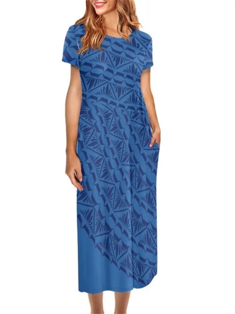 Casual Office Lady Long Elegant Vestido Short Sleeve With 2 Pocket Polynesian Tribal Tattoo Blue Print Dresses For Women 2022
Casual Office Lady Long Elegant Vestido Short Sleeve With 2 Pocket Polynesian Tribal Tattoo Blue Print Dresses For Women 2022