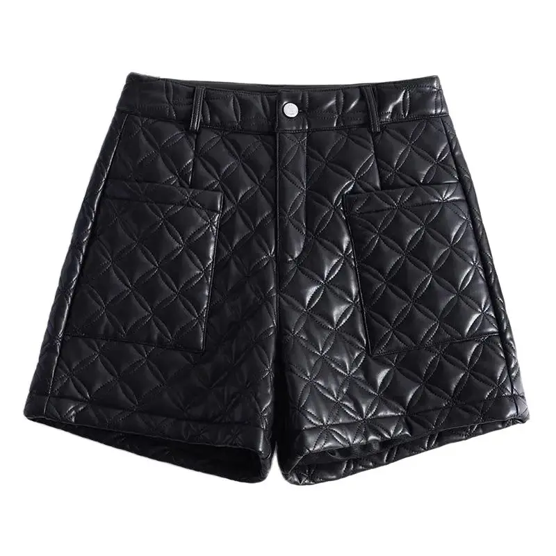 Autumn Winter Short Diamond Lattice PU Leather Pants Women 2024 New Black Loose Cotton Padded Shorts Fashion Pocket Pants Female
Autumn Winter Short Diamond Lattice PU Leather Pants Women 2024 New Black Loose Cotton Padded Shorts Fashion Pocket Pants Female