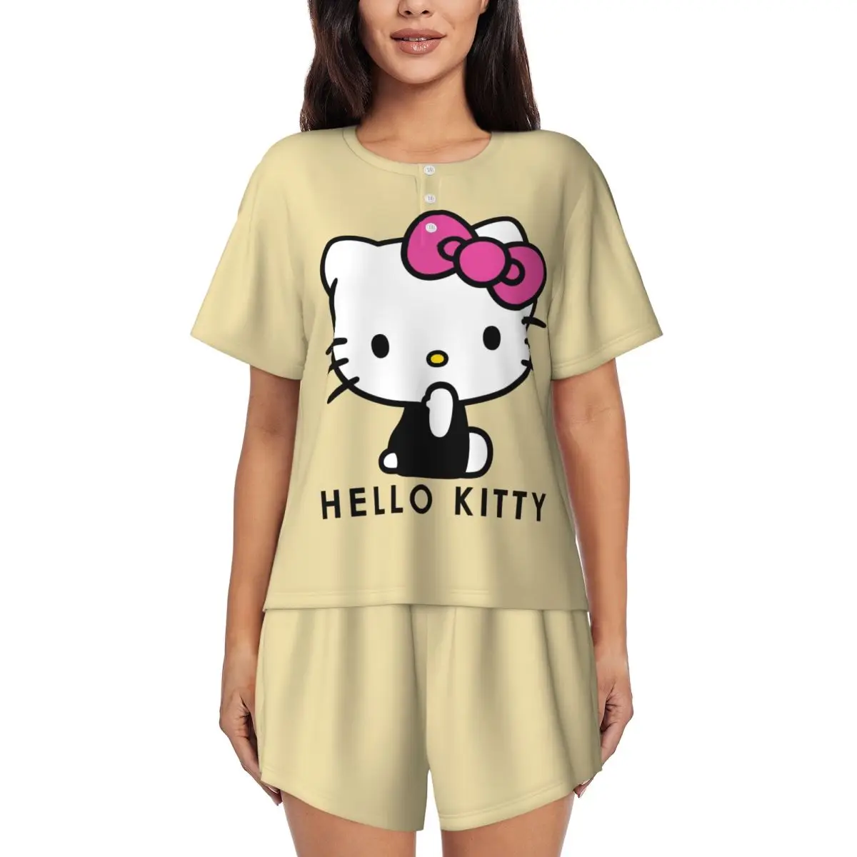 Женские пижамные комплекты с рисунком кота Hello Kitty, состоящие из 2 предметов, пижамы с короткими рукавами и шортами, одежда для сна
Женские пижамные комплекты с рисунком кота Hello Kitty, состоящие из 2 предметов, пижамы с короткими рукавами и шортами, одежда для сна