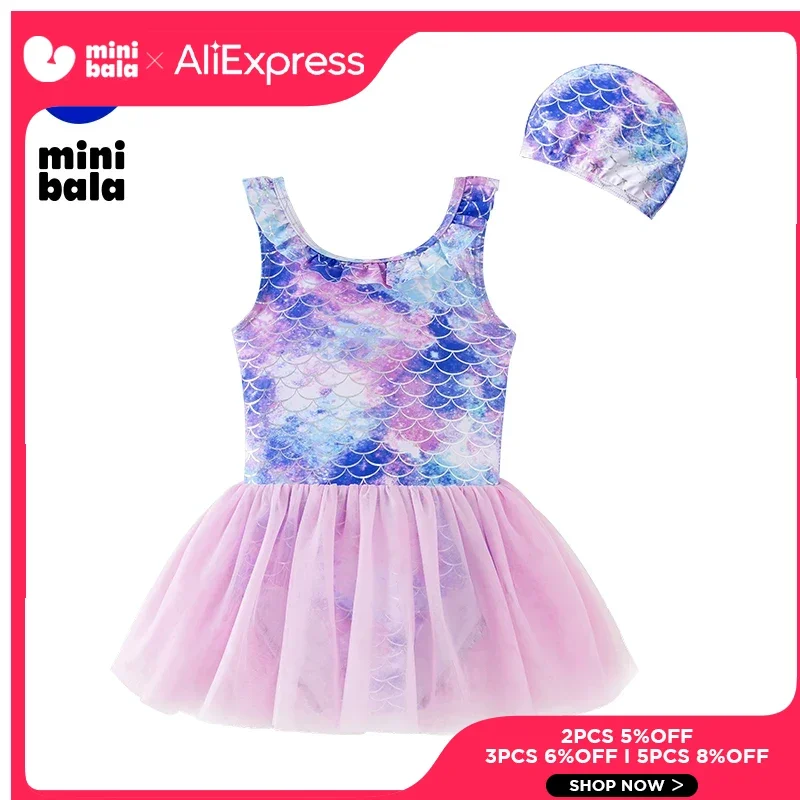 Mini Bala Girls' Mermaid Swimming Dress Baby High-elastic One-piece Swimsuit UPF50+ with Swimming Cap
Mini Bala Girls' Mermaid Swimming Dress Baby High-elastic One-piece Swimsuit UPF50+ with Swimming Cap
