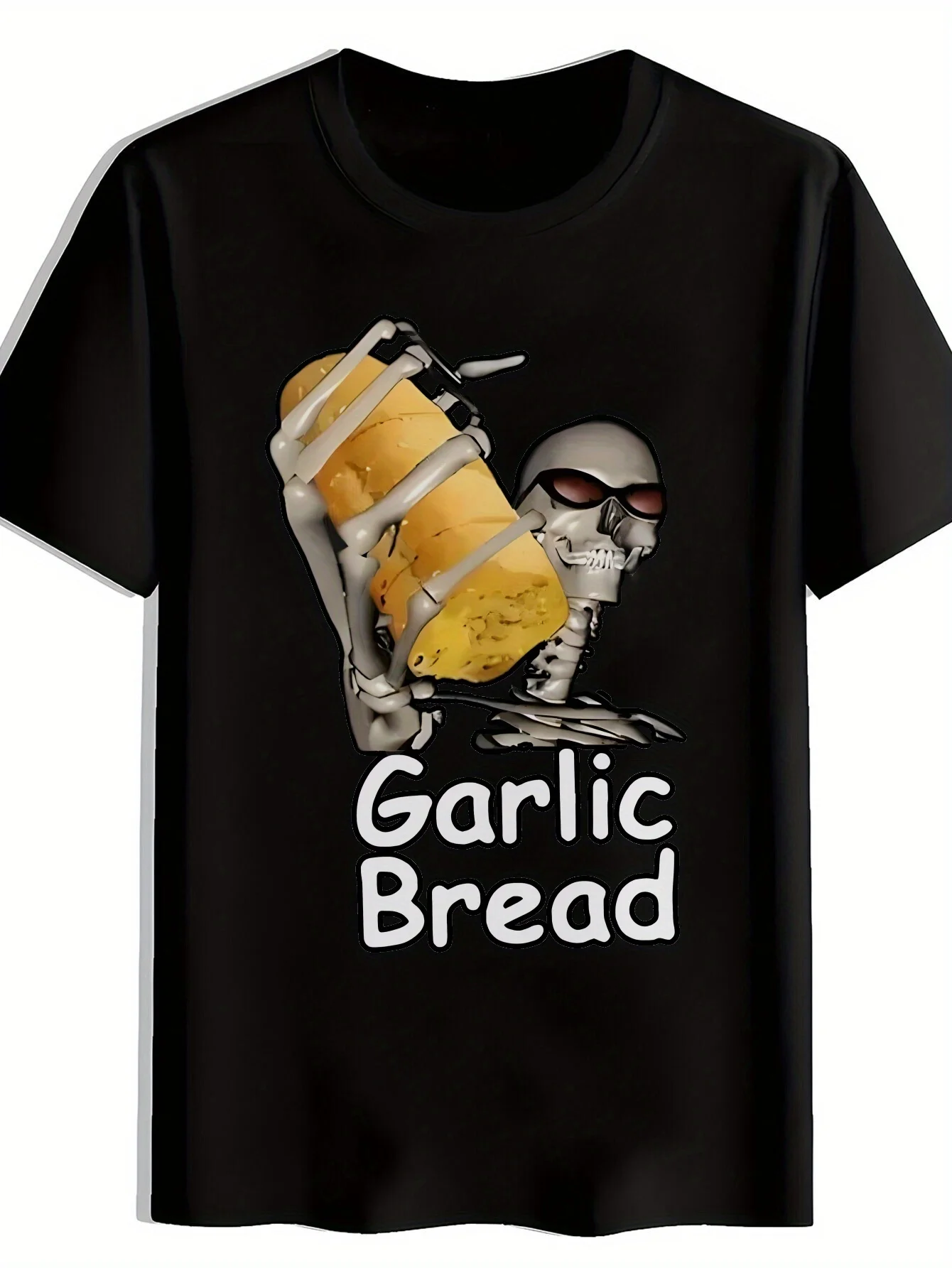 Mens Black Graphic Tee Funny GARlic BREAD Skeleton Design Casual Round Neck Short Sleeve T-Shirt Lightweight Polyester
Mens Black Graphic Tee Funny GARlic BREAD Skeleton Design Casual Round Neck Short Sleeve T-Shirt Lightweight Polyester