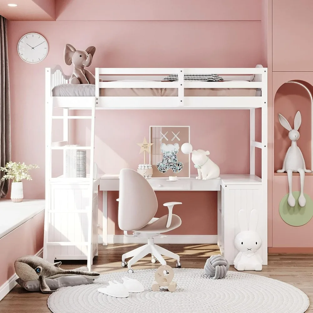 Twin Loft Bed with Desk, Wooden Loft Bed Frame with Storage Drawers, Cabinet, Shelves, for Kids Teens Adults (Twin Size, White)
Twin Loft Bed with Desk, Wooden Loft Bed Frame with Storage Drawers, Cabinet, Shelves, for Kids Teens Adults (Twin Size, White)