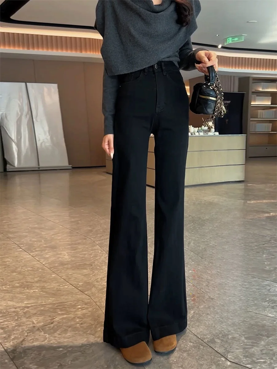 Black Fleece Lined Thick Straight Leg Denim Jeans Women's Autumn Winter plus Size Slimming High Waist Elastic Hoof Flar...
Black Fleece Lined Thick Straight Leg Denim Jeans Women's Autumn Winter plus Size Slimming High Waist Elastic Hoof Flar...