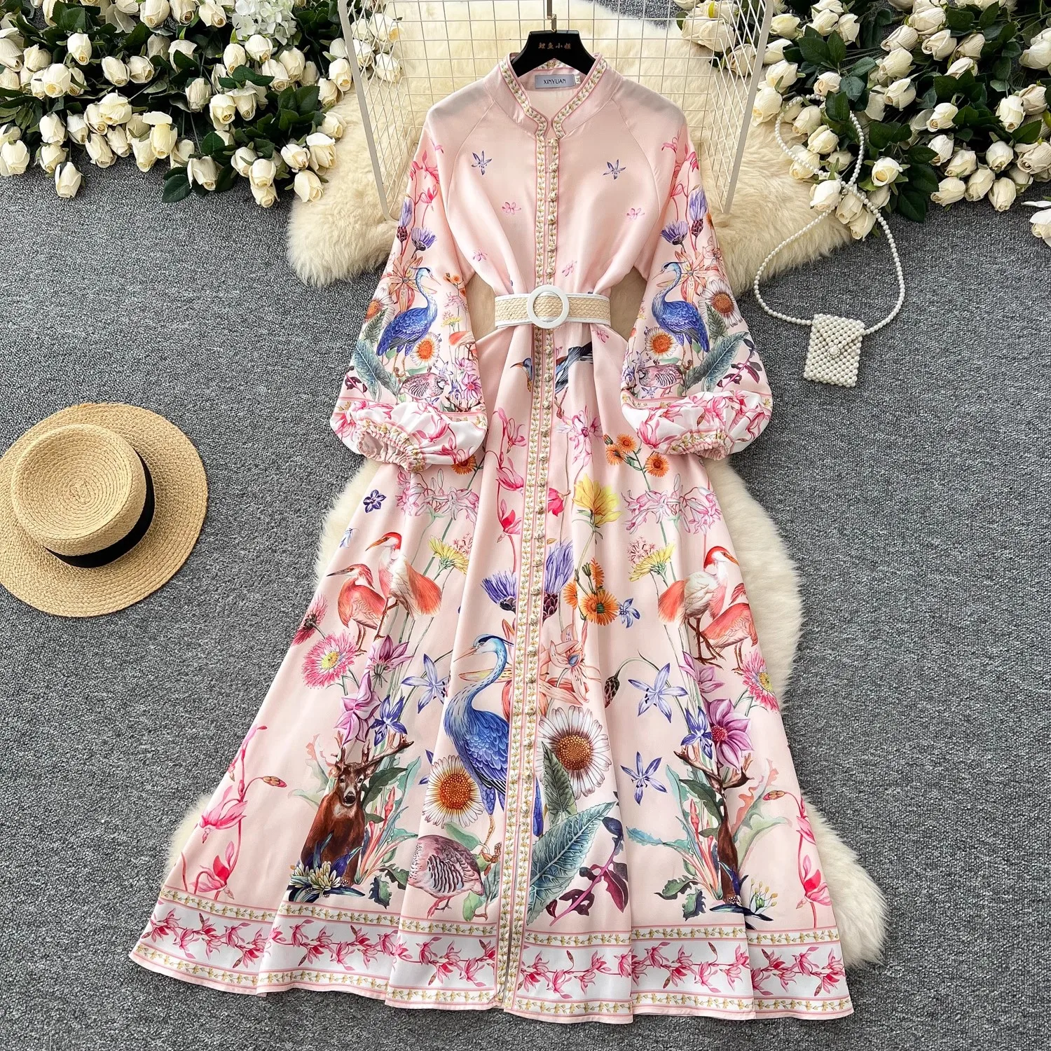 Spring Holiday Bohemian Flower Robe Dress Women Turtleneck Long Lantern Sleeve Single Breasted Floral Print Belt Female Clothing
Spring Holiday Bohemian Flower Robe Dress Women Turtleneck Long Lantern Sleeve Single Breasted Floral Print Belt Female Clothing