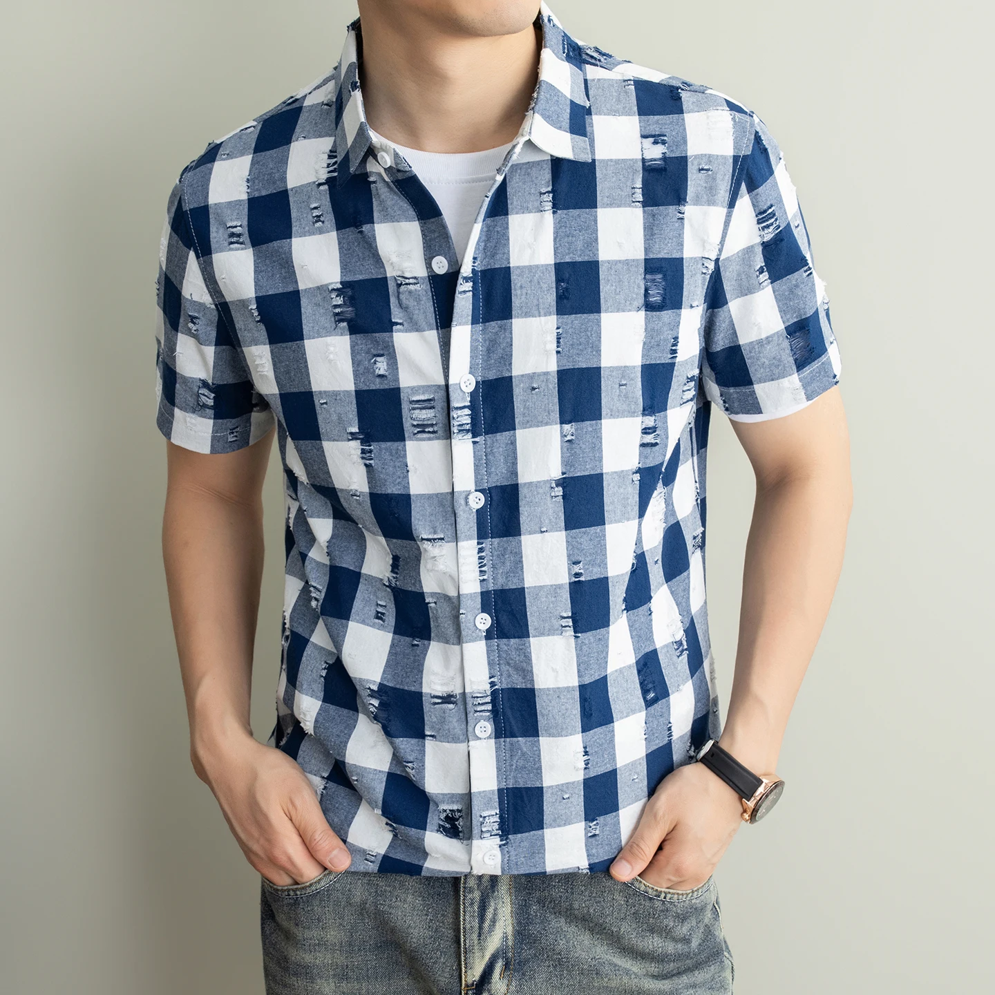 Summer 100% Cotton Men's Plaid Shirt Short Sleeve Casual Button Down Distressed Vintage Tops Breathable Streetwear M-4XL
Summer 100% Cotton Men's Plaid Shirt Short Sleeve Casual Button Down Distressed Vintage Tops Breathable Streetwear M-4XL