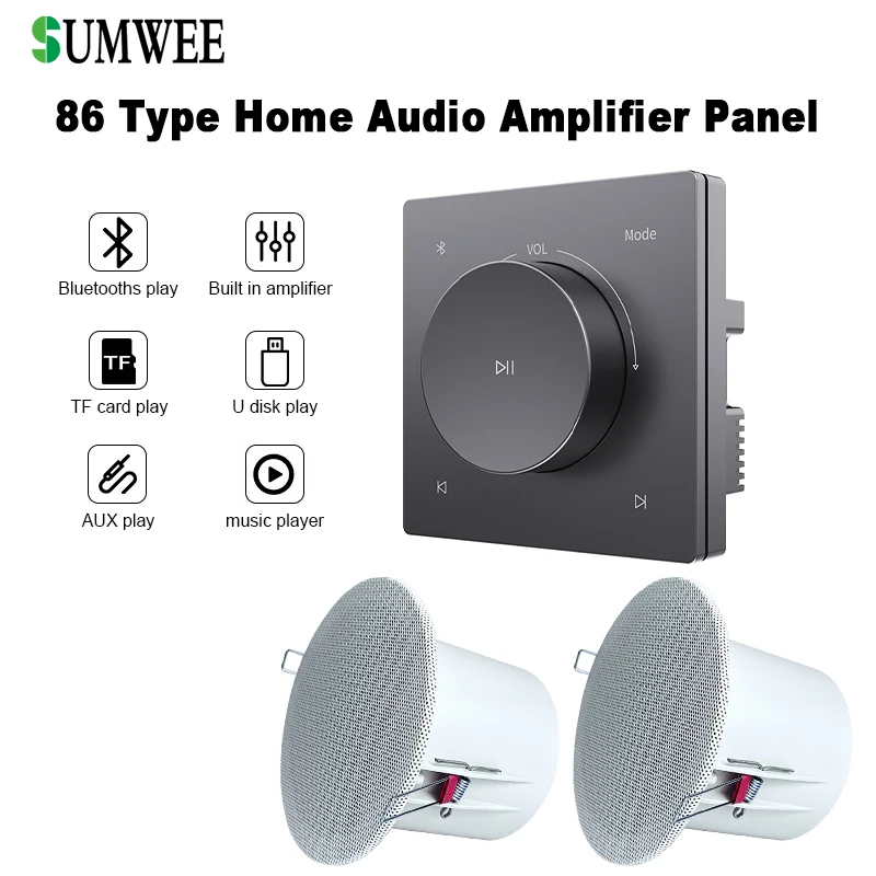 Mini 86 Knob Type Stereo Music Panel Sound System Bluetooth in Wall Amplifier Smart Home Audio TF AUX Controller Ceiling Speaker
Mini 86 Knob Type Stereo Music Panel Sound System Bluetooth in Wall Amplifier Smart Home Audio TF AUX Controller Ceiling Speaker