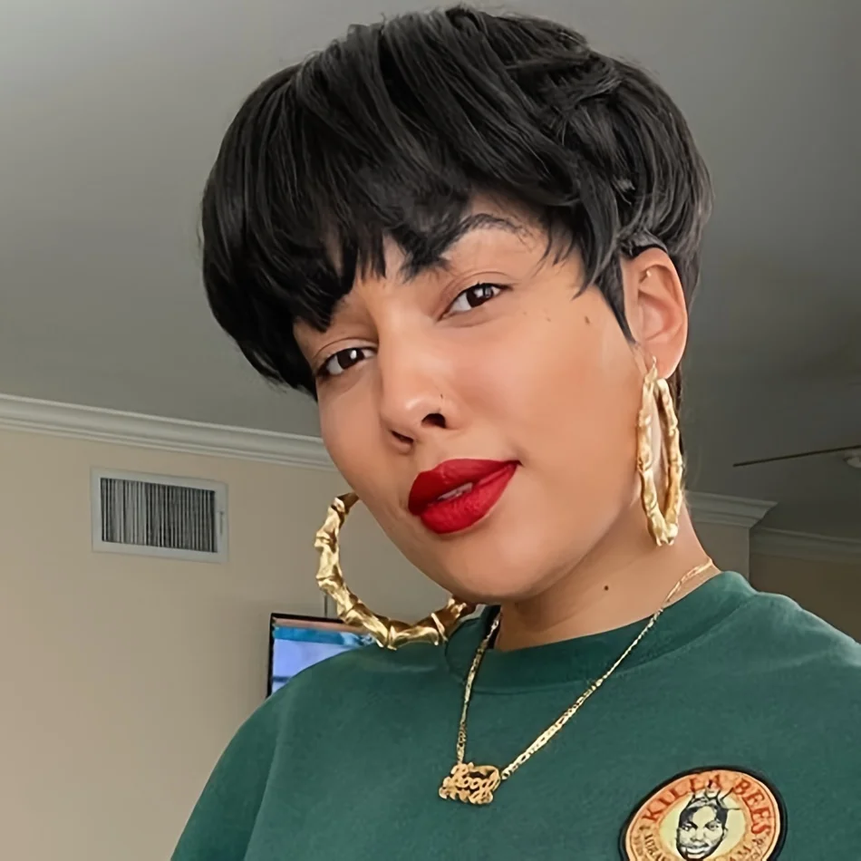 Pixie Cut Wig 100% Remy Human Hair | Rose Net Cap | 150% Density | Short Machine-Made Wig with Bangs
Pixie Cut Wig 100% Remy Human Hair | Rose Net Cap | 150% Density | Short Machine-Made Wig with Bangs