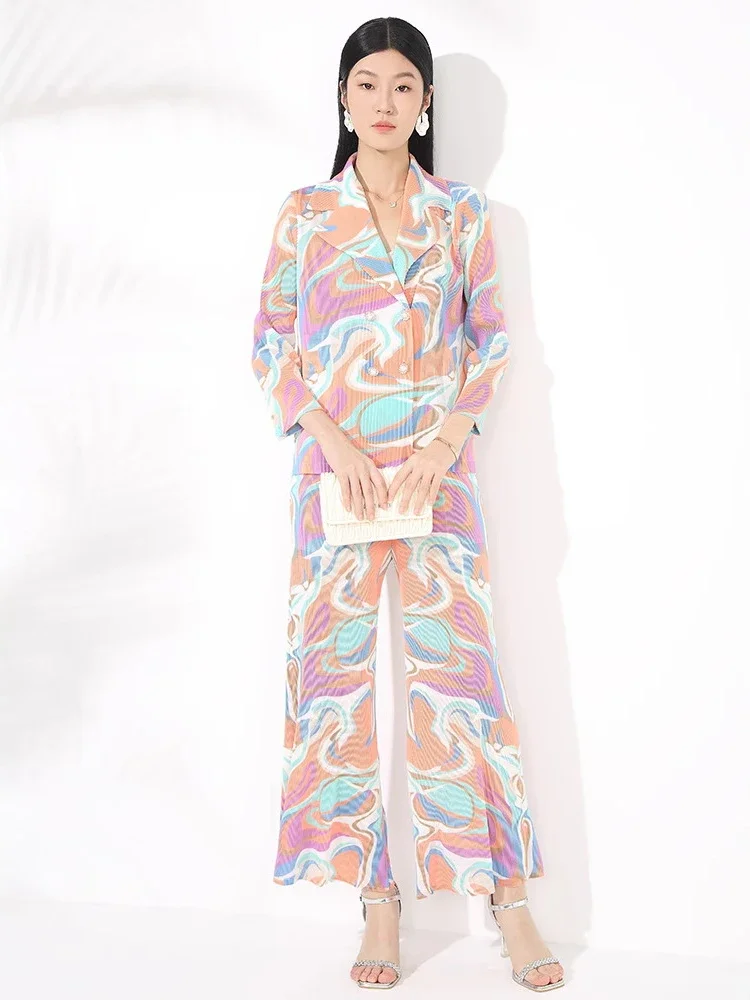 Women's Two-piece Double-breasted Jacket and High-waisted Wide-leg Pants Women's Suit 2025 Summer New Fashion Printing Pleated
Women's Two-piece Double-breasted Jacket and High-waisted Wide-leg Pants Women's Suit 2025 Summer New Fashion Printing Pleated