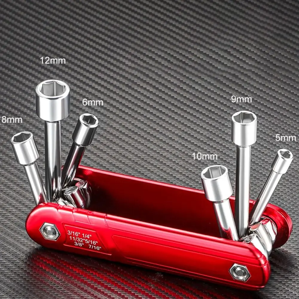 Metric or Imperial 6 in 1 Socket Wrench Hexagon High Hardness Folding Socket Wrench Portable Cr_V Folding Nut Driver Set Bicycle
Metric or Imperial 6 in 1 Socket Wrench Hexagon High Hardness Folding Socket Wrench Portable Cr_V Folding Nut Driver Set Bicycle