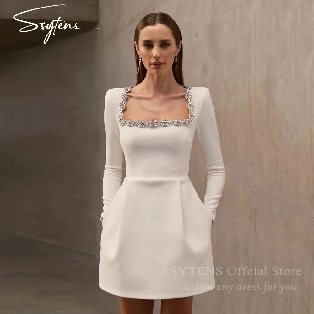 Elegant Mini Square Neck Stain Evening Dresses Short A-Line Bride Party Dress Long Sleeve Above Knee Princess Wedding Prom Gowns
Elegant Mini Square Neck Stain Evening Dresses Short A-Line Bride Party Dress Long Sleeve Above Knee Princess Wedding Prom Gowns