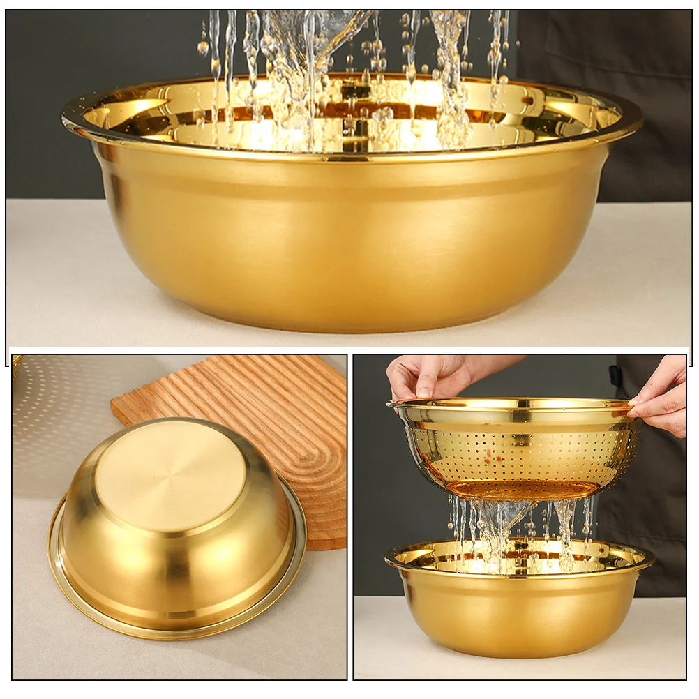 1 set 16cm Golden Round Stainless Steel Colander with Bowl Kitchen Fruit Vegetable Washing Strainer Sieve Sifter Drainer Food
1 set 16cm Golden Round Stainless Steel Colander with Bowl Kitchen Fruit Vegetable Washing Strainer Sieve Sifter Drainer Food
