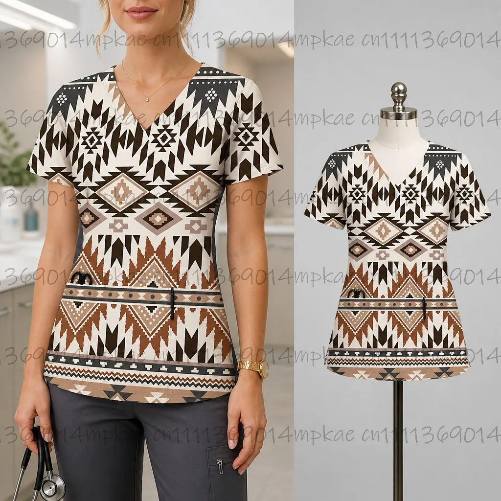 New Women's V-Neck Pocket Short-Sleeve Frosted T-Shirt, Beauty Salon Frosted Top, Geometric Print Women's Work T-Shirt
New Women's V-Neck Pocket Short-Sleeve Frosted T-Shirt, Beauty Salon Frosted Top, Geometric Print Women's Work T-Shirt
