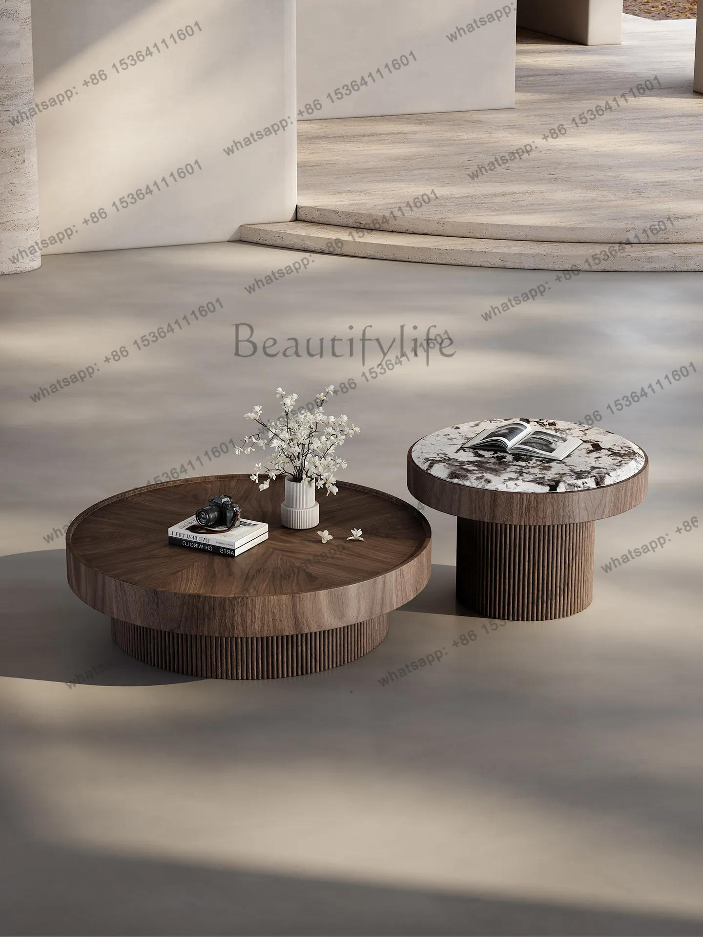 Medieval round coffee table living room household walnut, large and small round coffee table combination
Medieval round coffee table living room household walnut, large and small round coffee table combination