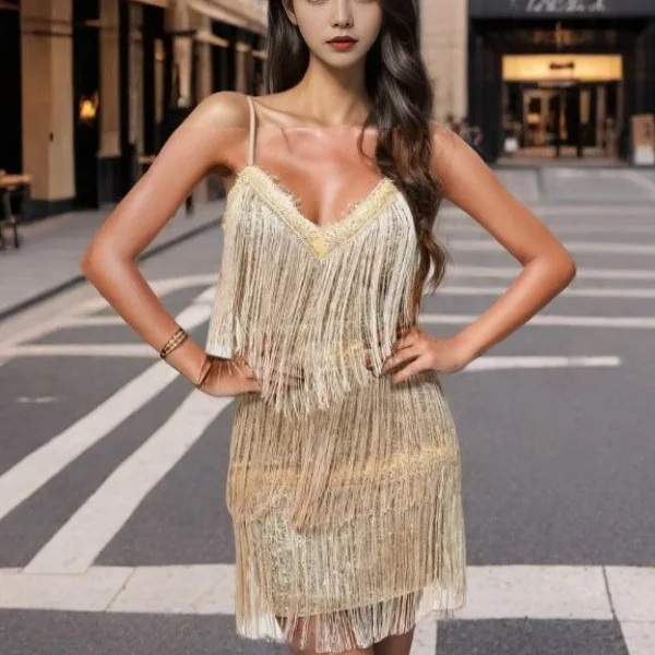 Women's Sexy Dress Low-cut V-neck Suspenders Tassel Design Fashion Sexy Nightclub Short Skirt Women Wedding Dresses
Women's Sexy Dress Low-cut V-neck Suspenders Tassel Design Fashion Sexy Nightclub Short Skirt Women Wedding Dresses