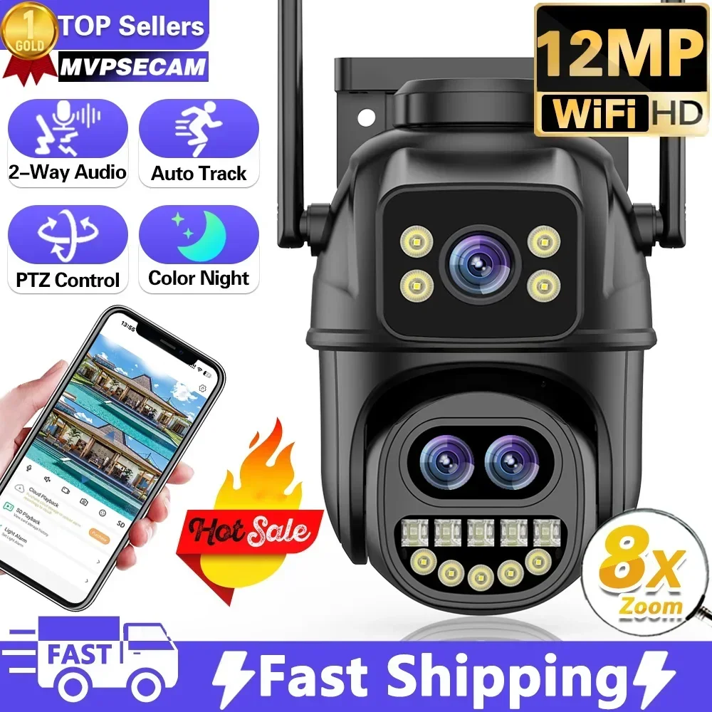 12MP 6K Outdoor WIFI Camera 8X Zoom Three Lens Dual Screens PTZ Video Cameras Auto Tracking Home Security CCTV Surveillance Cam
12MP 6K Outdoor WIFI Camera 8X Zoom Three Lens Dual Screens PTZ Video Cameras Auto Tracking Home Security CCTV Surveillance Cam
