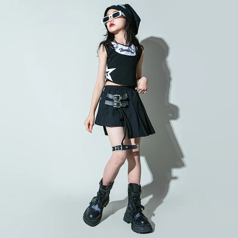 Kid Kpop Hip Hop Clothing Star Double Shoulder Crop Tank Top Black Pleated Buckle Skirt Mini for Girl Jazz Dance Costume Clothes
Kid Kpop Hip Hop Clothing Star Double Shoulder Crop Tank Top Black Pleated Buckle Skirt Mini for Girl Jazz Dance Costume Clothes