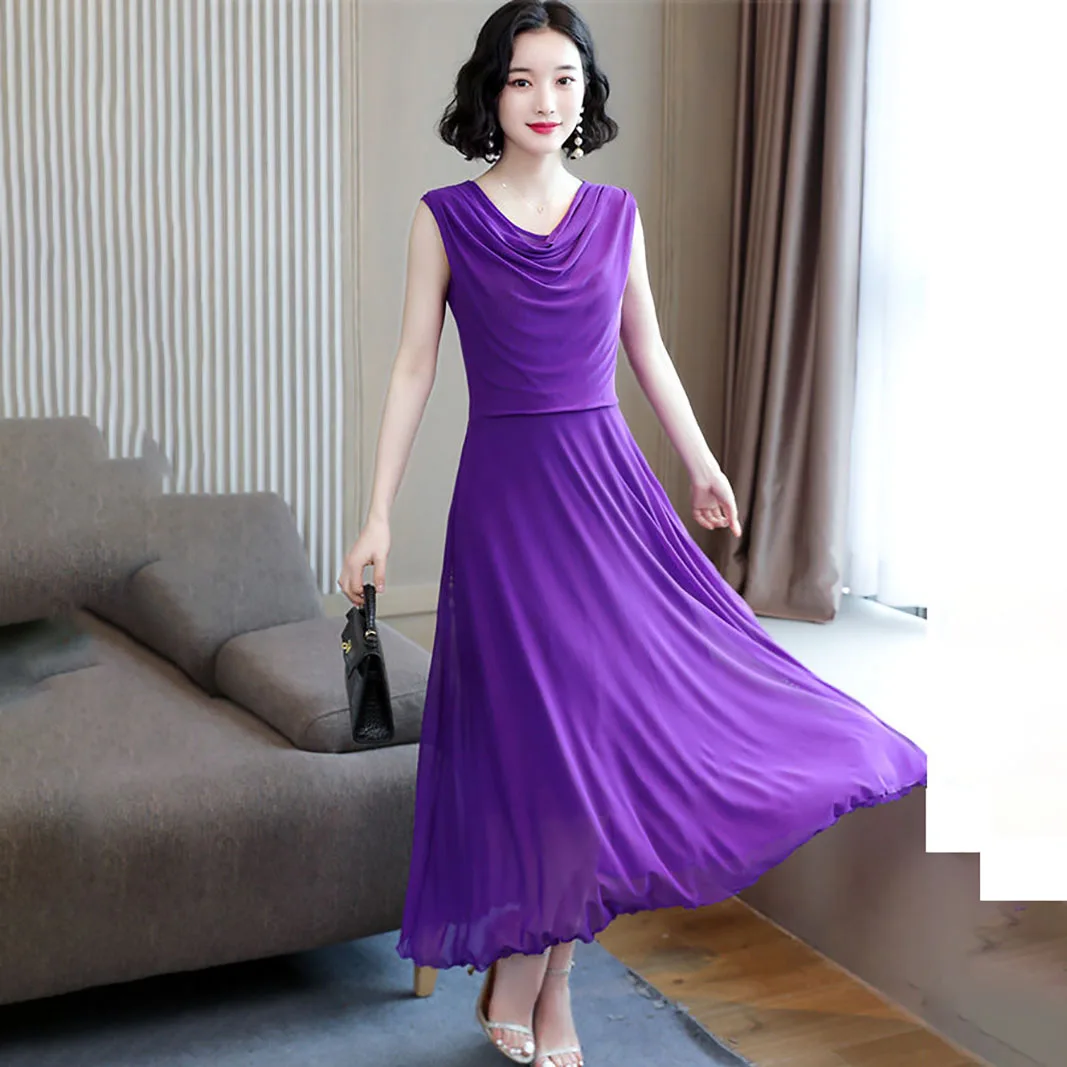 New Sleeveless Pleated Mesh Dress Women's Summer Dresses Fashion Fashion Female Round Neck Pullover Dresses Purple Black Gown
New Sleeveless Pleated Mesh Dress Women's Summer Dresses Fashion Fashion Female Round Neck Pullover Dresses Purple Black Gown