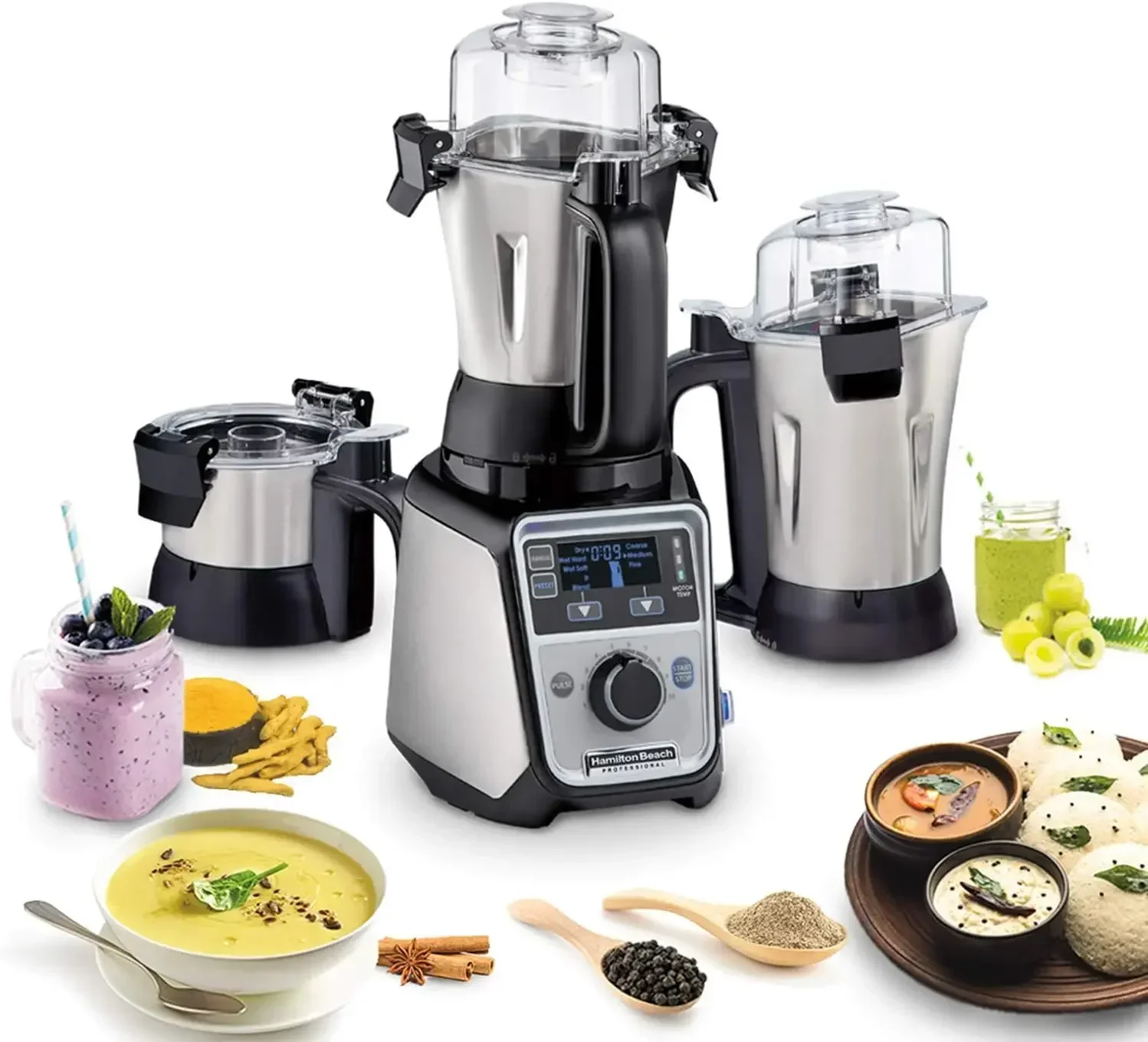 Hamilton Beach Professional 4-in-1 Juicer Mixer Grinder, Commercial-Grade 1400 Watt Motor, 120V, 3 Leakproof Jars, For Wet
Hamilton Beach Professional 4-in-1 Juicer Mixer Grinder, Commercial-Grade 1400 Watt Motor, 120V, 3 Leakproof Jars, For Wet