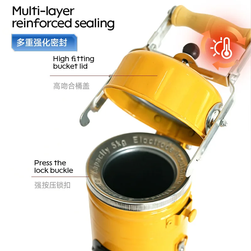 Electrode insulation bucket 5kg portable electrode drying drum, industrial welding insulation
Electrode insulation bucket 5kg portable electrode drying drum, industrial welding insulation
