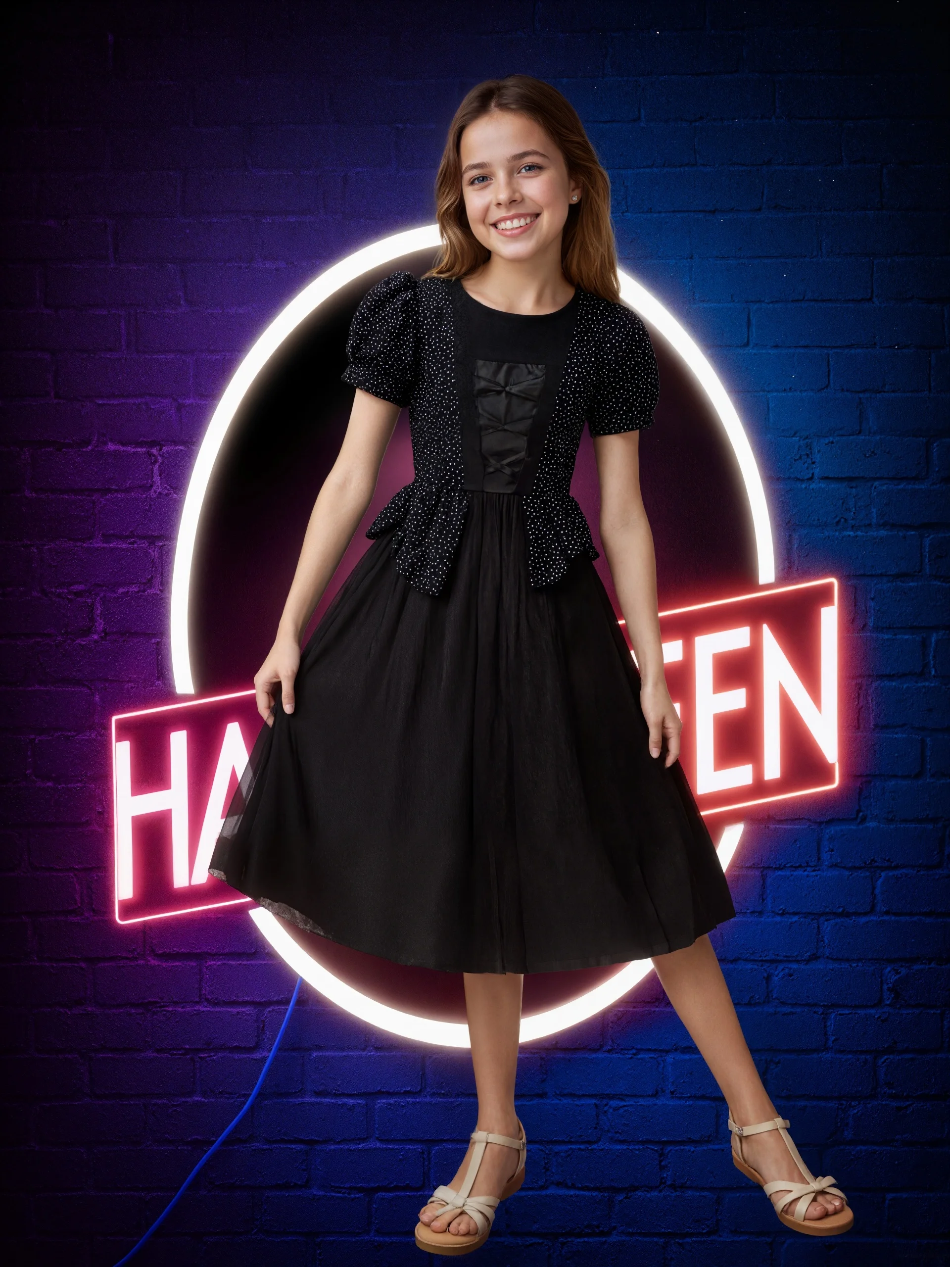 Halloween Girl Cosplay Black Lace Witch Short Sleeve Highlights Cute Dress Easter Horror Scary Playing Witch Puffy Costume Set
Halloween Girl Cosplay Black Lace Witch Short Sleeve Highlights Cute Dress Easter Horror Scary Playing Witch Puffy Costume Set