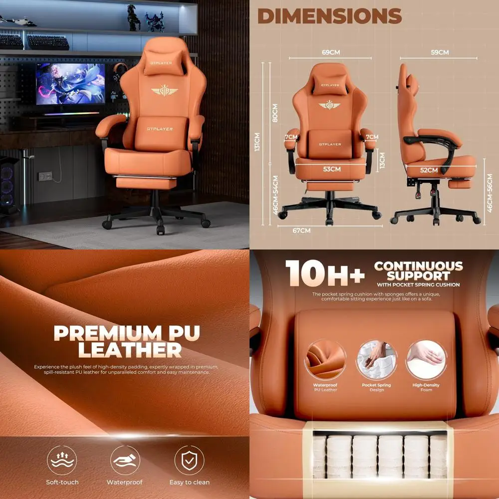 Эргономичное игровое кресло с высокой спинкой для высоких и крупных людей, грузоподъемность 350 фунтов, оранжевая кожа, с поясничной опорой и подставкой для ног
Эргономичное игровое кресло с высокой спинкой для высоких и крупных людей, грузоподъемность 350 фунтов, оранжевая кожа, с поясничной опорой и подставкой для ног