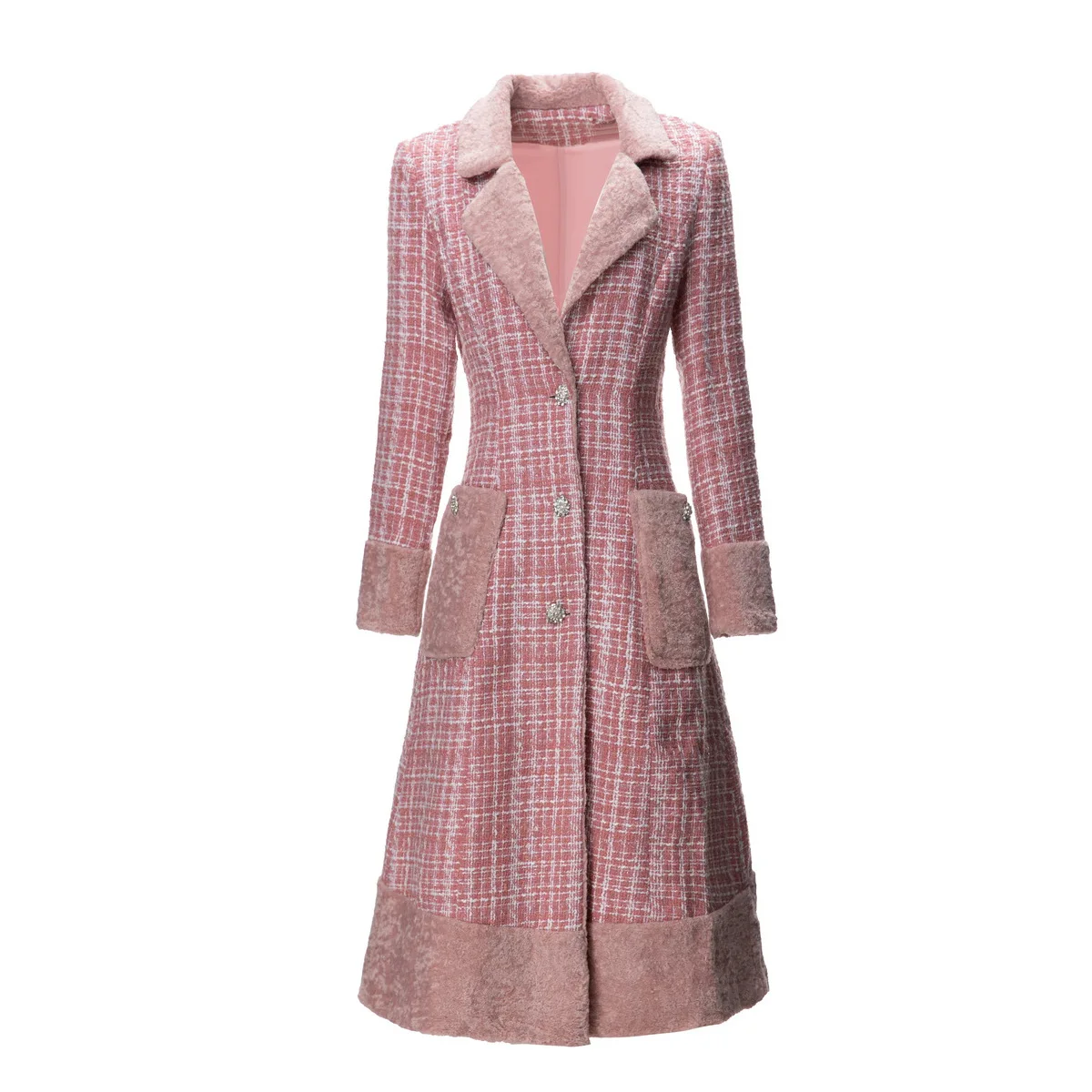 European and American women's dress 2023 winter new Long sleeve suit collar single breasted plaid Fashionable woolen coat
European and American women's dress 2023 winter new Long sleeve suit collar single breasted plaid Fashionable woolen coat