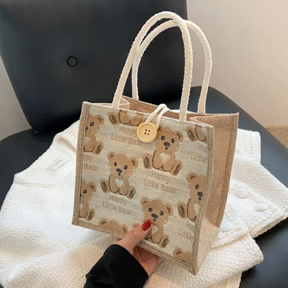 Portable Linen Fabric Canvas Handbag With Button Large-capacity Lunch Bags Cartoon Bear Reusable Picnic Breakfast Bag Women
Portable Linen Fabric Canvas Handbag With Button Large-capacity Lunch Bags Cartoon Bear Reusable Picnic Breakfast Bag Women