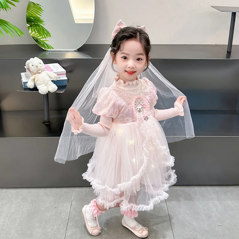 Сетчатое платье принцессы Sanrio My Melody для девочек, трикотажное детское платье-свитер в стиле "Лолита" на день рождения, милая осенне-зимняя базовая юбка
Сетчатое платье принцессы Sanrio My Melody для девочек, трикотажное детское платье-свитер в стиле "Лолита" на день рождения, милая осенне-зимняя базовая юбка