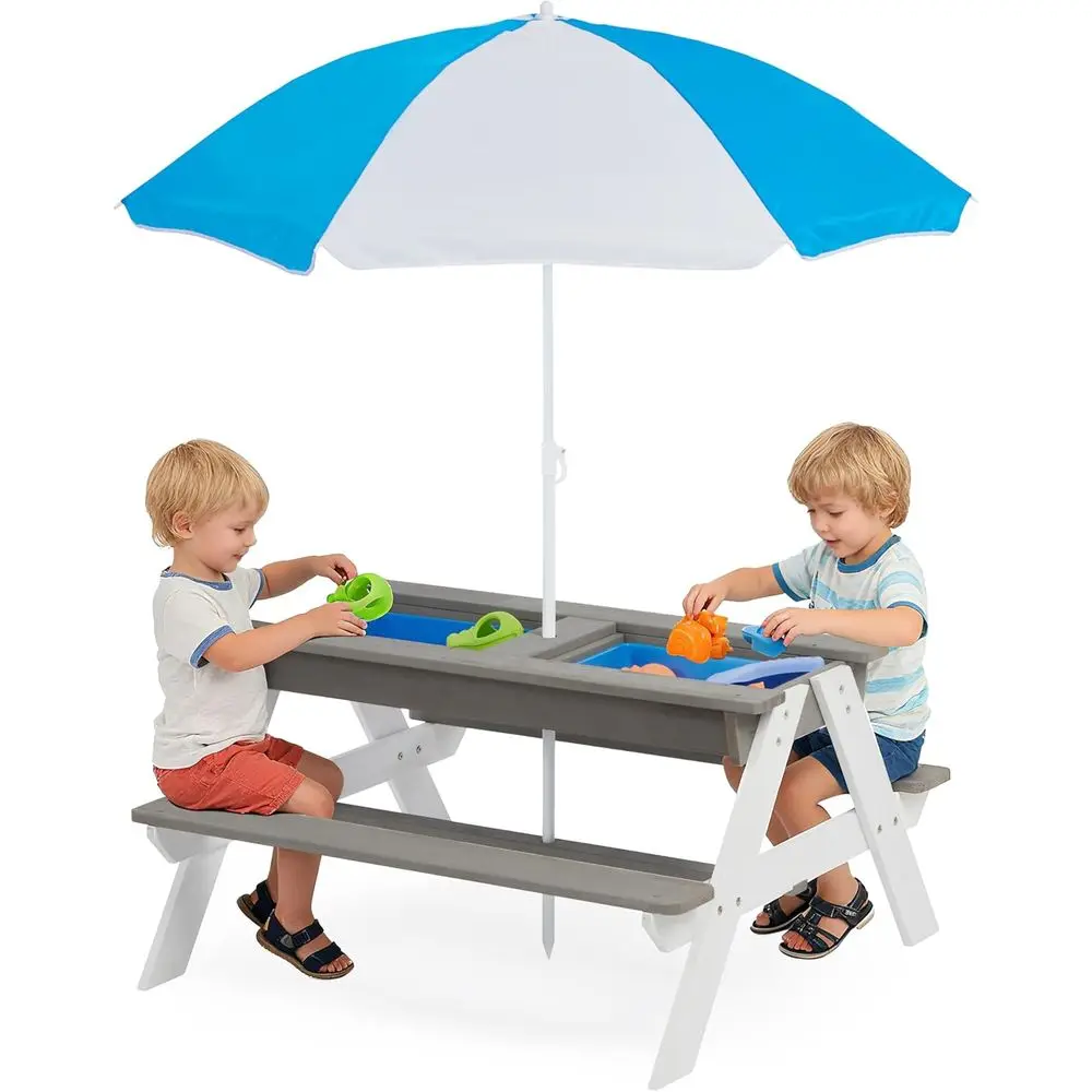 Convertible 3-in-1 Wooden Picnic Table for Kids with Umbrella, Seats 4, Sand & Water Play, Removable Top
Convertible 3-in-1 Wooden Picnic Table for Kids with Umbrella, Seats 4, Sand & Water Play, Removable Top
