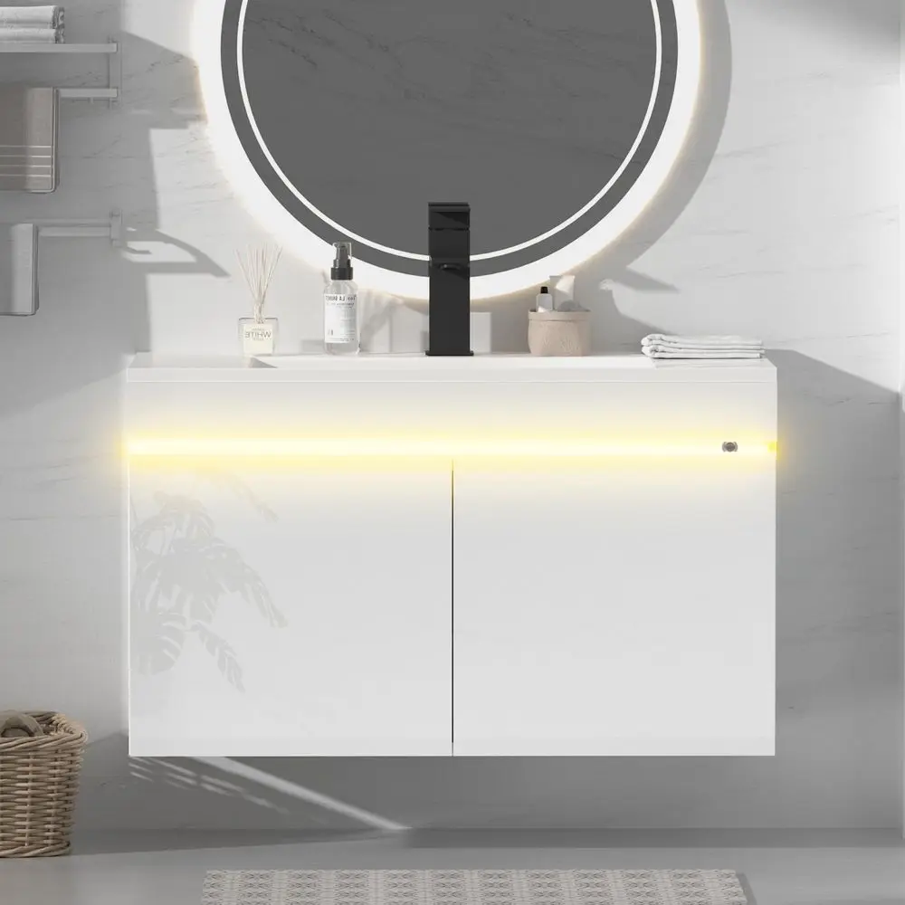 24 inch Bathroom Vanity W Sink Combo, High Gloss Bathroom Cabinet, Smart Wall Mounted Sink Cabinet Auto Motion Sensor LED Light
24 inch Bathroom Vanity W Sink Combo, High Gloss Bathroom Cabinet, Smart Wall Mounted Sink Cabinet Auto Motion Sensor LED Light