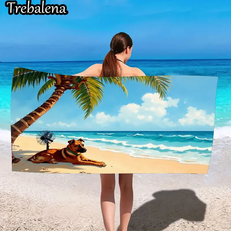 30*60inch Ultra-Soft Beach Towel with Beach Towel with Palm Tree Dog and Ocean Scene
30*60inch Ultra-Soft Beach Towel with Beach Towel with Palm Tree Dog and Ocean Scene