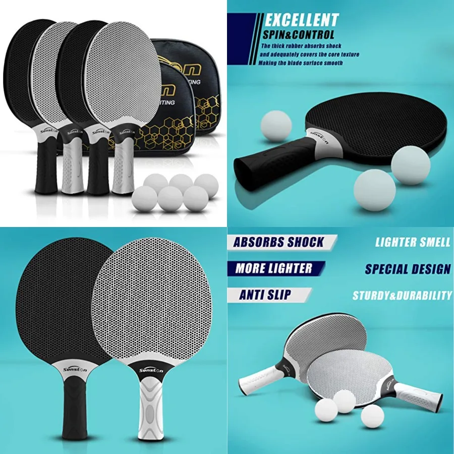 Table Tennis Rackets Set, Professional Ping Pong Paddle Set for 4 Players, Composite Rubber Table Tennis Paddles, Indoor or Out
Table Tennis Rackets Set, Professional Ping Pong Paddle Set for 4 Players, Composite Rubber Table Tennis Paddles, Indoor or Out
