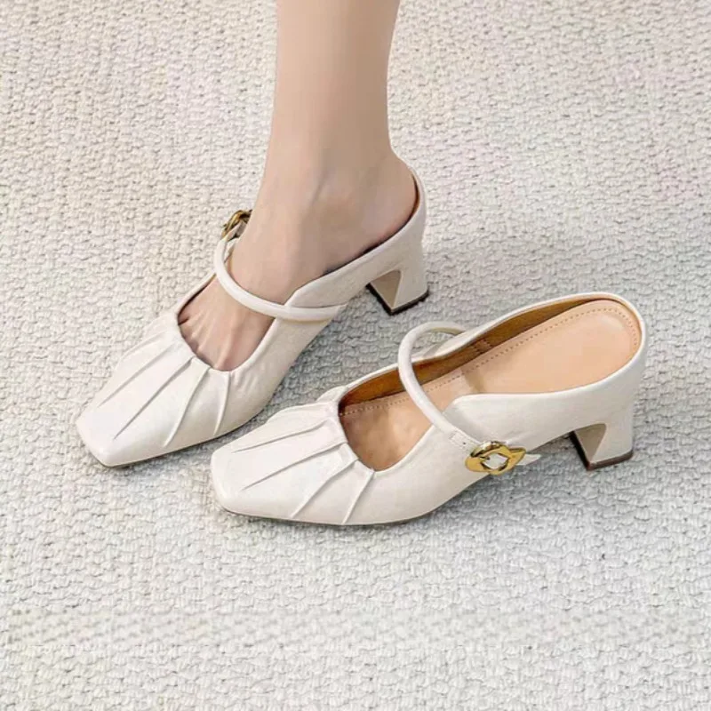 2026 Fall New Pleated Square Toe Slip-on Block Heel Slippers Women's Heels
2026 Fall New Pleated Square Toe Slip-on Block Heel Slippers Women's Heels
