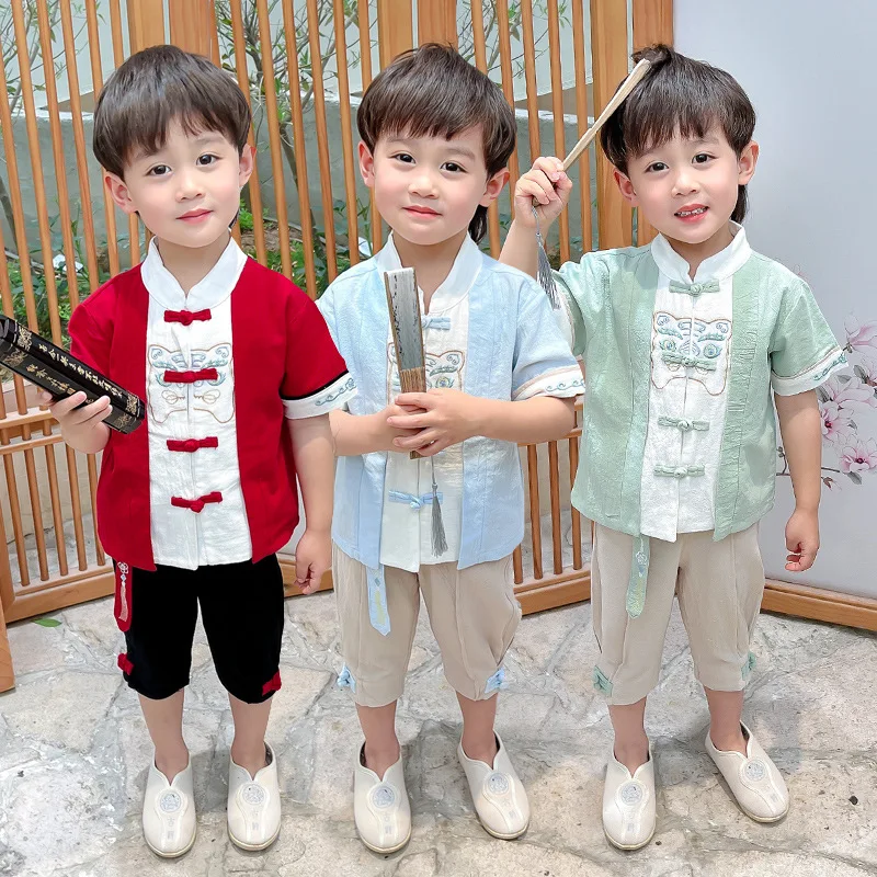 3 Colors Summer Children Boy Chinese Short-sleeved Young Master Suit Girl Cotton Hemp Hanfu 61 Tang Suit Performance Costume
3 Colors Summer Children Boy Chinese Short-sleeved Young Master Suit Girl Cotton Hemp Hanfu 61 Tang Suit Performance Costume