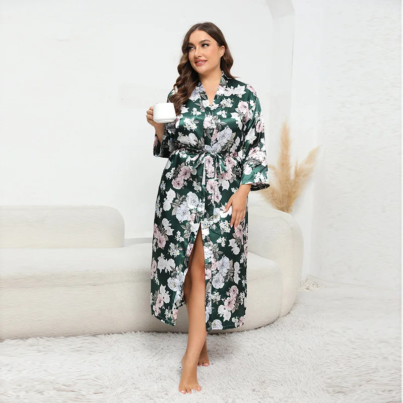 Middle East large-size simulated silk nightgown homewear, loose satin bathrobes can be worn outside, high-end temperament elegan
Middle East large-size simulated silk nightgown homewear, loose satin bathrobes can be worn outside, high-end temperament elegan