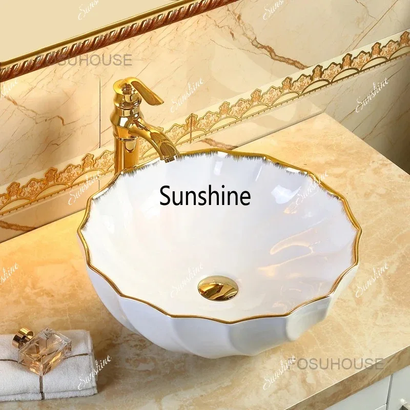 Modern Round Art Basin Ceramic European Bathroom Sinks Luxury Bathroom Gold Table Basin Washbasins Fashion Washing Sinks N
Modern Round Art Basin Ceramic European Bathroom Sinks Luxury Bathroom Gold Table Basin Washbasins Fashion Washing Sinks N