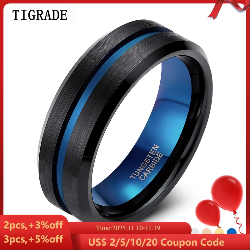 TIGRADE 8mm Men Black Tungsten Carbide Ring Thin Blue Line Wedding Band Vintage Men Jewelry Anime Anel Masculino Aneis Size 6-15
TIGRADE 8mm Men Black Tungsten Carbide Ring Thin Blue Line Wedding Band Vintage Men Jewelry Anime Anel Masculino Aneis Size 6-15
