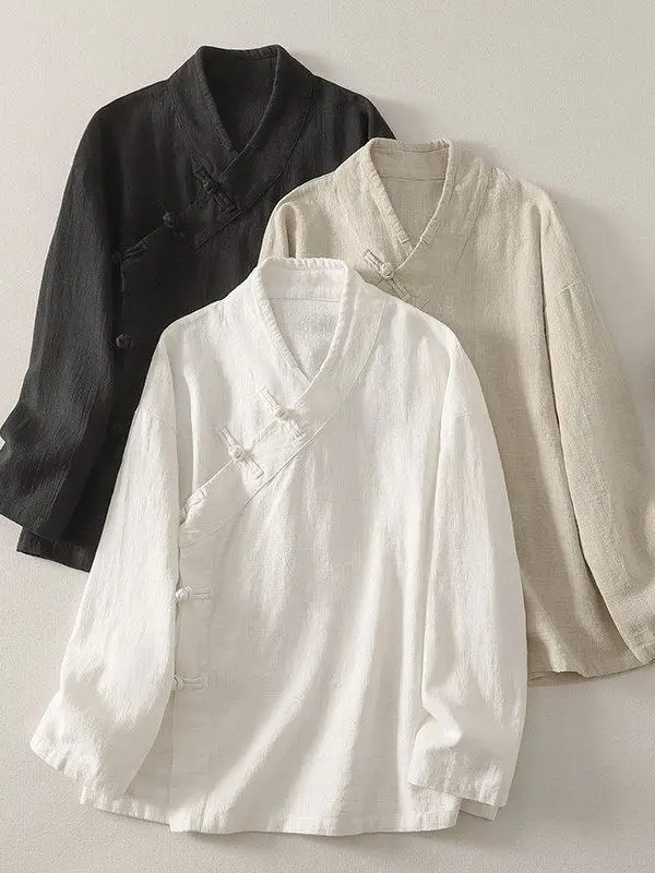 Retro Chinese Style Women's Long Sleeve Cotton Linen Shirt Bohemian Loose Fit Button up Casual Tea Ceremony Kimono Cardigan
Retro Chinese Style Women's Long Sleeve Cotton Linen Shirt Bohemian Loose Fit Button up Casual Tea Ceremony Kimono Cardigan