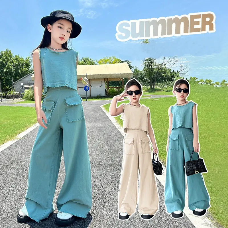 summer fashion ensemble jeans fille teen girls clothes set Fringed vest+Wide leg jeans 2pcs junior kids pants suit child outfits
summer fashion ensemble jeans fille teen girls clothes set Fringed vest+Wide leg jeans 2pcs junior kids pants suit child outfits