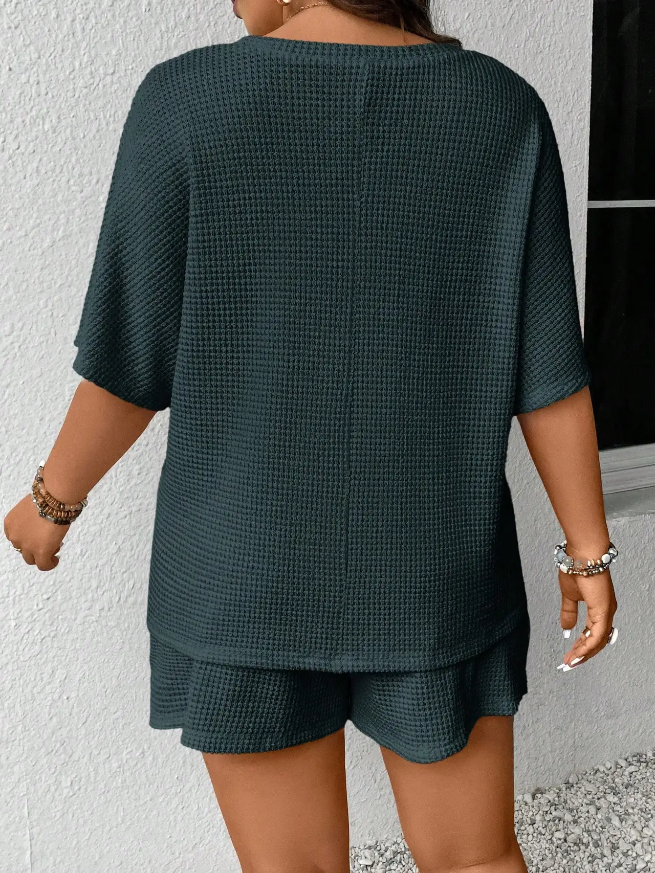 Waffle Knit 2 Piece Set Women Loose Short Sleeve Top And Drawstring Shorts
Waffle Knit 2 Piece Set Women Loose Short Sleeve Top And Drawstring Shorts