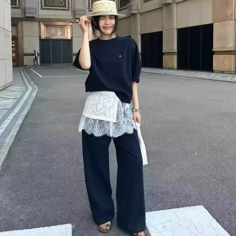 Spring Summer 2026 Women's Loose Short Sleeve T-Shirt Top Lace Wide Leg Pants Three Piece Set Fashionable Casual Outfit
Spring Summer 2026 Women's Loose Short Sleeve T-Shirt Top Lace Wide Leg Pants Three Piece Set Fashionable Casual Outfit