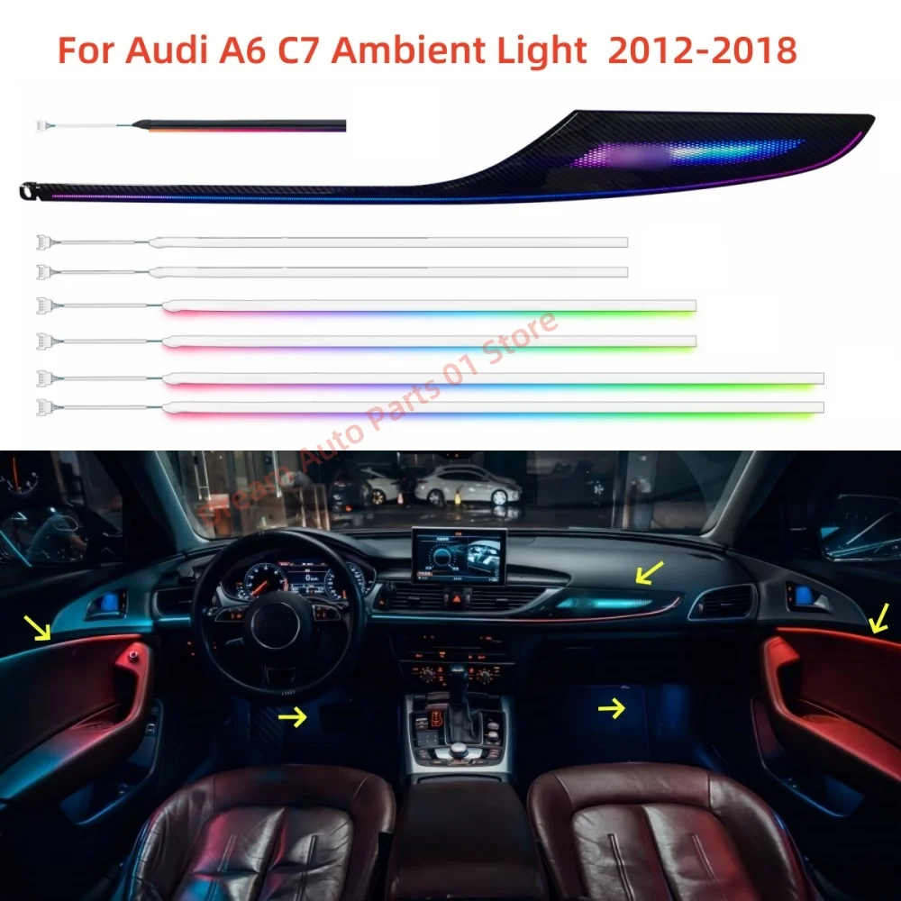 Для Audi A6 C7 2012-2018 светодиодная атмосферная лампа, обновление внутреннего освещения автомобиля, автомобильные аксессуары, светильник на спинку, 64-цветное окружающее освещение
Для Audi A6 C7 2012-2018 светодиодная атмосферная лампа, обновление внутреннего освещения автомобиля, автомобильные аксессуары, светильник на спинку, 64-цветное окружающее освещение